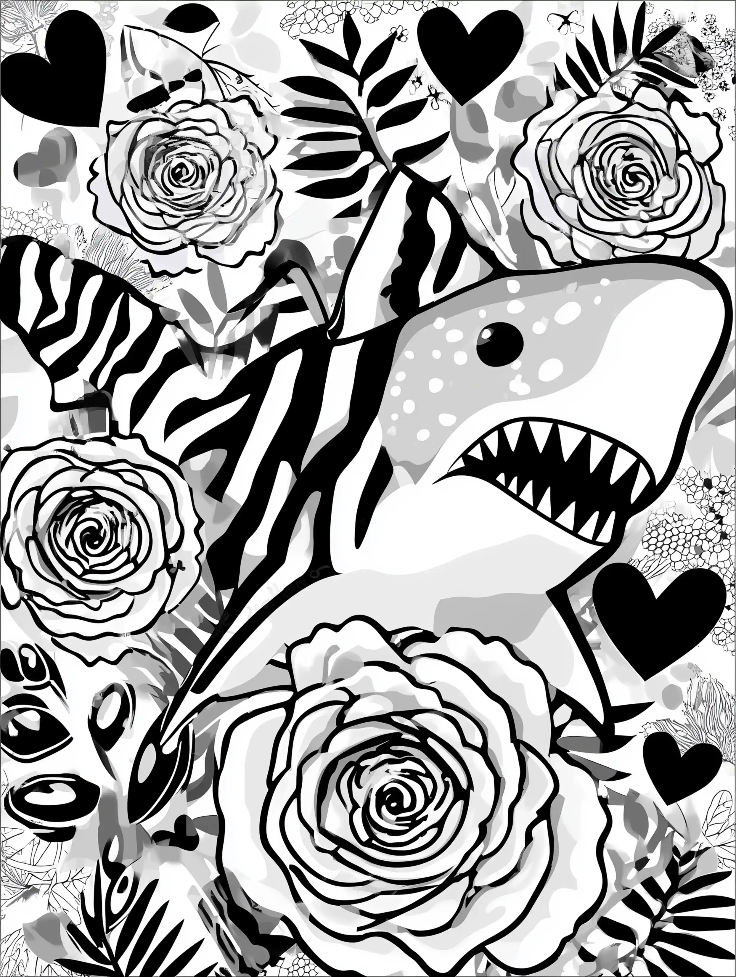 Free printable zoo coloring sheet featuring a textured shark peeking out